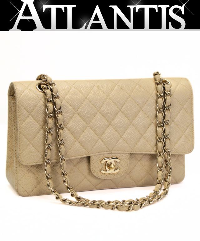 CHANEL Matelasse 25 Caviar Chain Bag Beige Size ONE SIZE