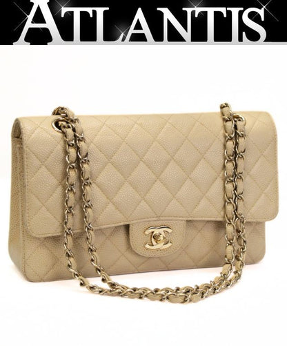 CHANEL Matelasse 25 Caviar Chain Bag Beige Size ONE SIZE