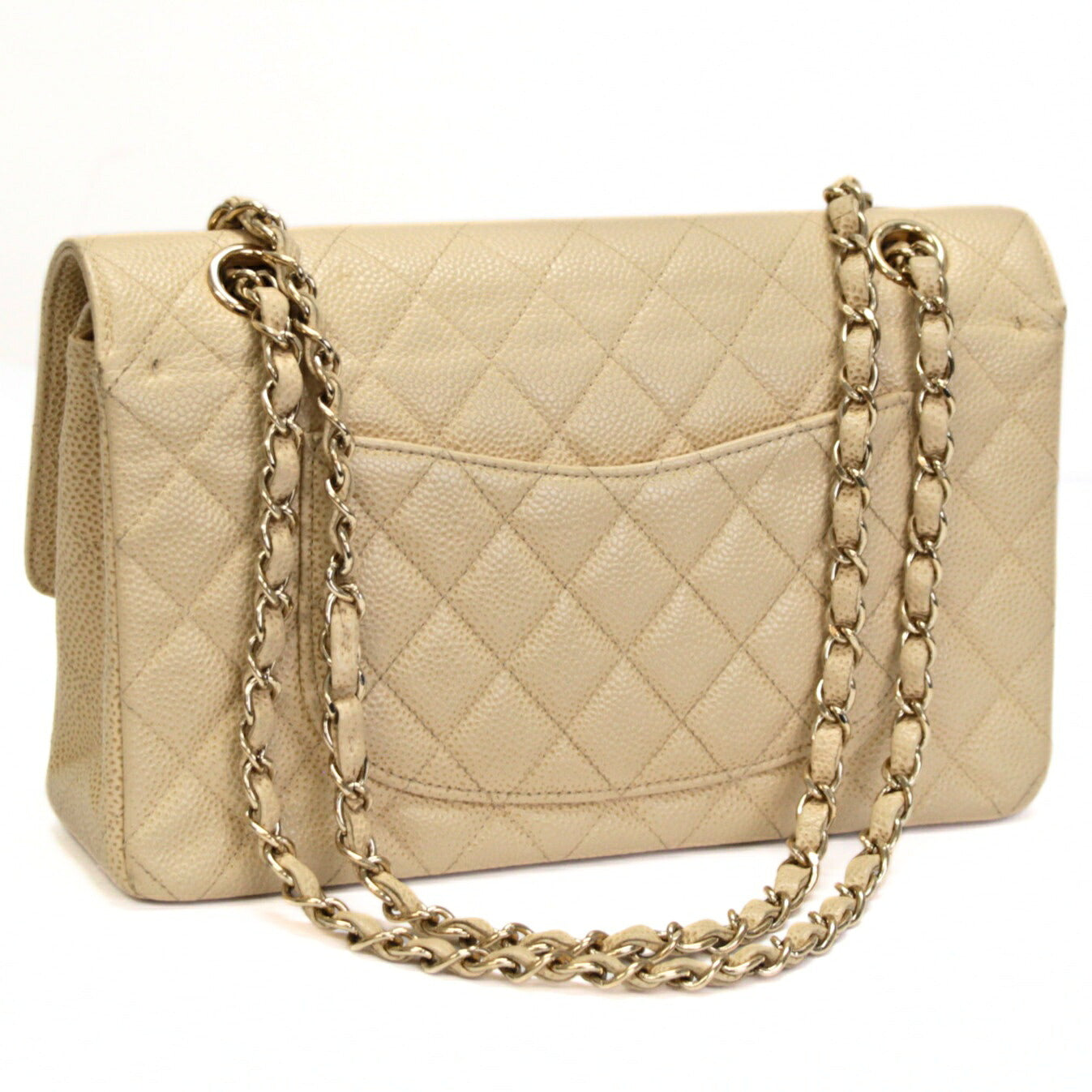 CHANEL Matelasse 25 Caviar Chain Bag Beige Size ONE SIZE