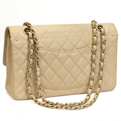 CHANEL Matelasse 25 Caviar Chain Bag Beige Size ONE SIZE