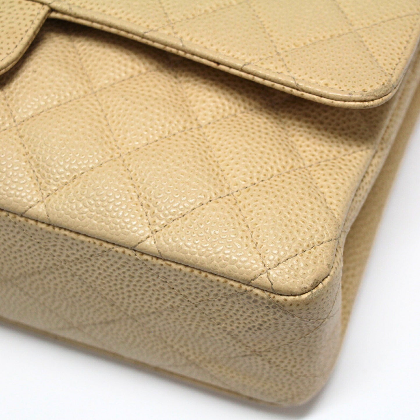 CHANEL Matelasse 25 Caviar Chain Bag Beige Size ONE SIZE