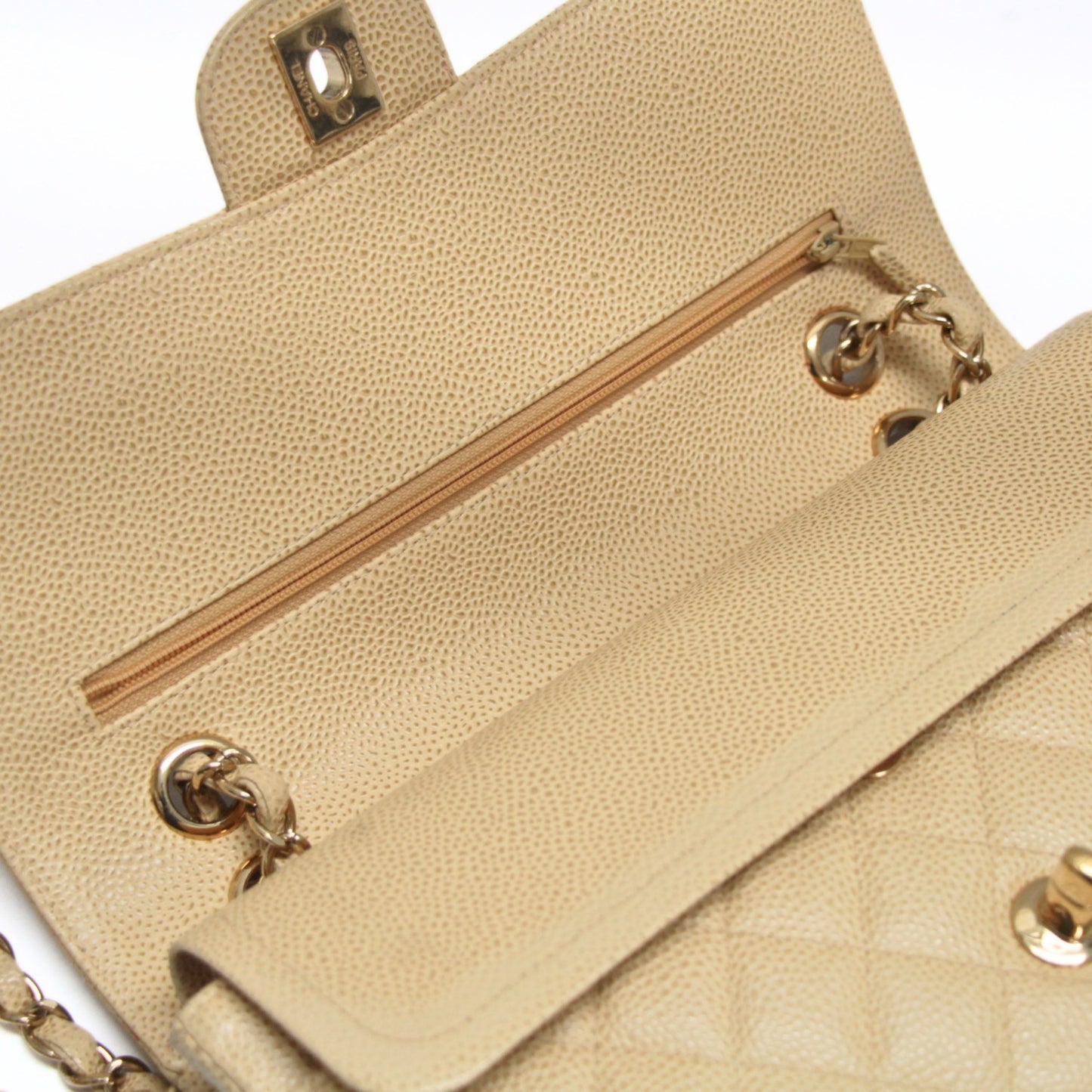 CHANEL Matelasse 25 Caviar Chain Bag Beige Size ONE SIZE