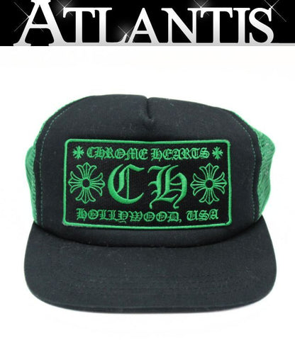 CHROME HEARTS Black/Green CH Logo Trucker Cap Size ONE SIZE