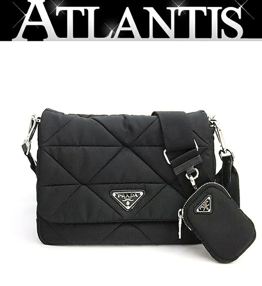 PRADA Padded Re-Nylon Triangle Logo Bag Black Size ONE SIZE