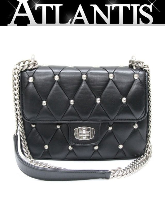 miumiu Studded Leather Chain Bag Black Size ONE SIZE