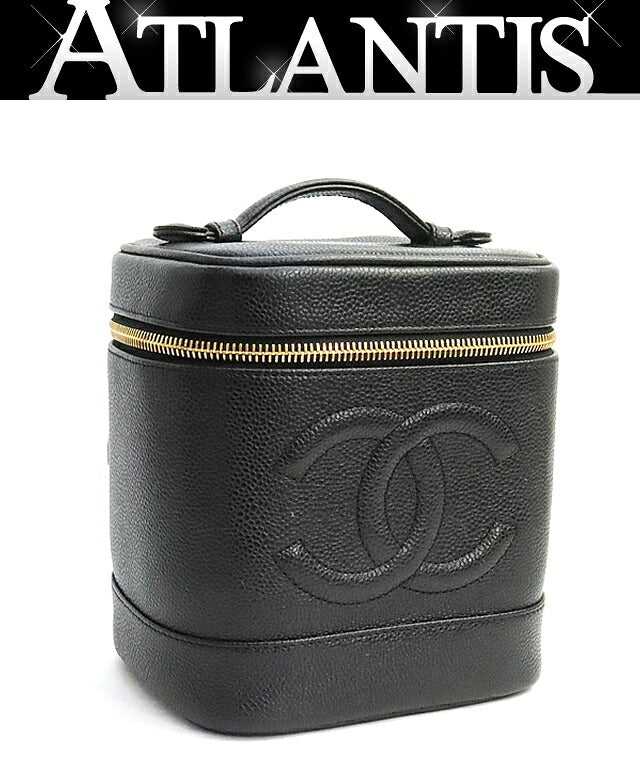CHANEL Coco Mark Caviar Skin Vanity Bag Black Size ONE SIZE