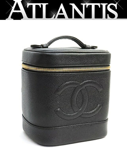 CHANEL Coco Mark Caviar Skin Vanity Bag Black Size ONE SIZE