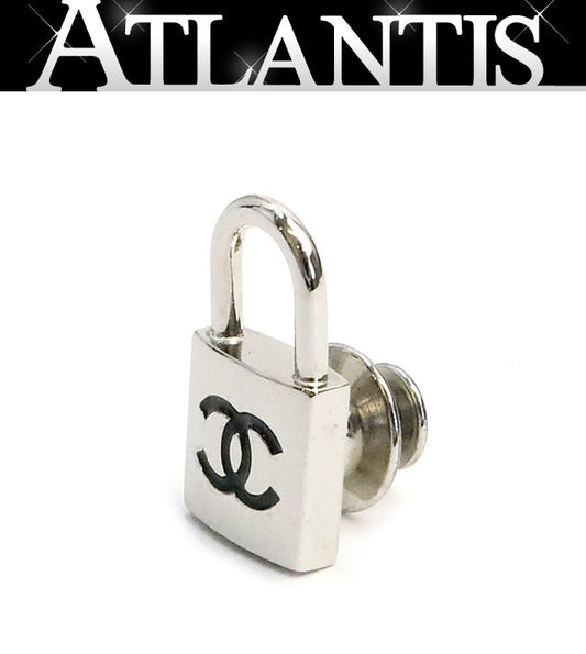 CHANEL CC Padlock Metal Pin Brooch Silver