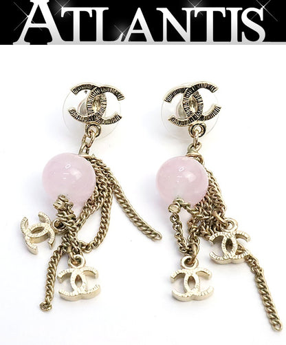 CHANEL CC Metal Color Stone Drop Earrings Pink Size ONE SIZE
