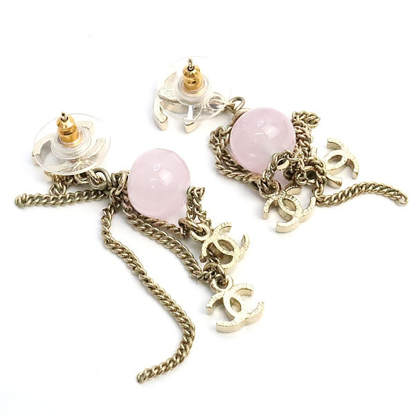 CHANEL CC Metal Color Stone Drop Earrings Pink Size ONE SIZE