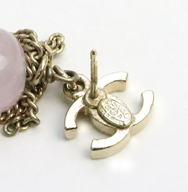 CHANEL CC Metal Color Stone Drop Earrings Pink Size ONE SIZE