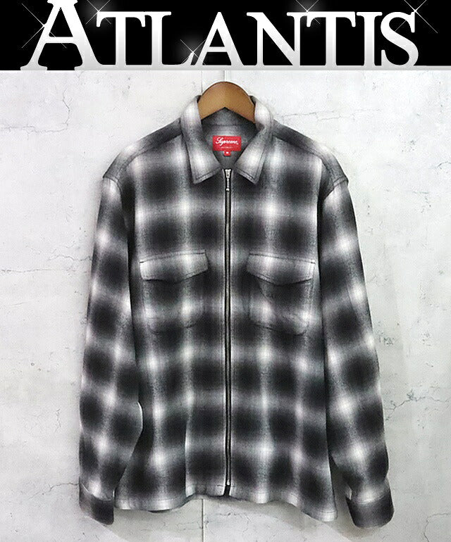 Supreme 22AW Shadow Plaid Flannel Zip Black White Shirt Size M
