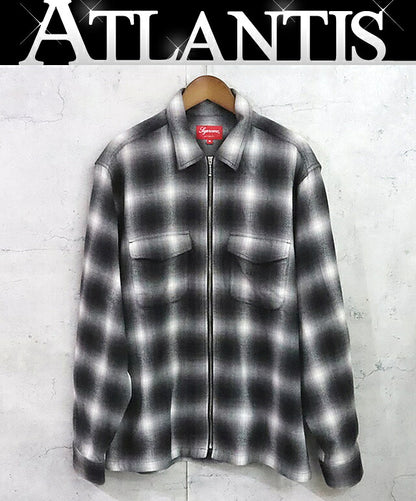 Supreme 22AW Shadow Plaid Flannel Zip Black White Shirt Size M