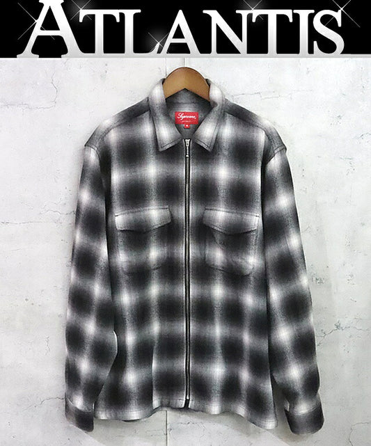 Supreme 22AW Shadow Plaid Flannel Zip Black White Shirt Size M