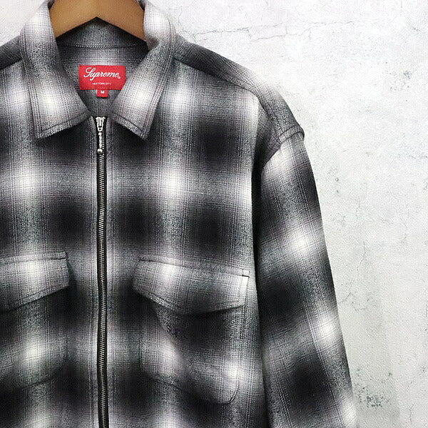 Supreme 22AW Shadow Plaid Flannel Zip Black White Shirt Size M