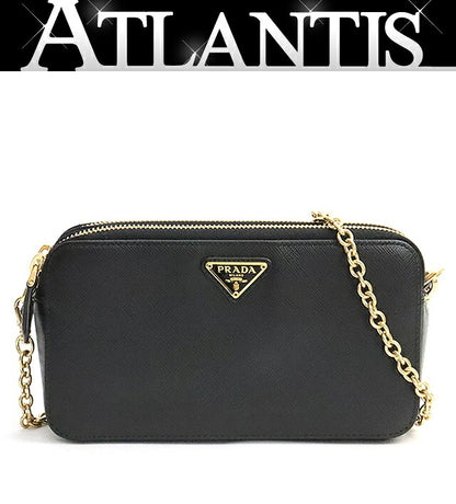 PRADA Saffiano Double Zip Chain Bag Black Size ONE SIZE