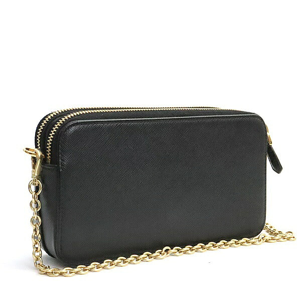 PRADA Saffiano Double Zip Chain Bag Black Size ONE SIZE