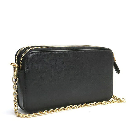 PRADA Saffiano Double Zip Chain Bag Black Size ONE SIZE