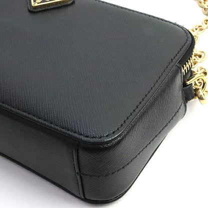 PRADA Saffiano Double Zip Chain Bag Black Size ONE SIZE