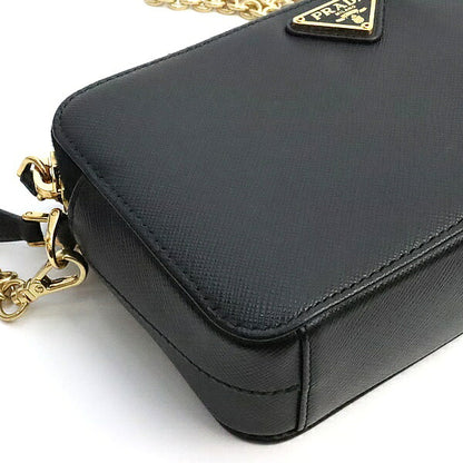 PRADA Saffiano Double Zip Chain Bag Black Size ONE SIZE