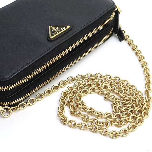 PRADA Saffiano Double Zip Chain Bag Black Size ONE SIZE