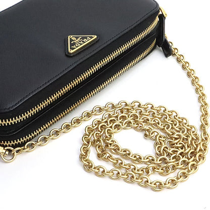PRADA Saffiano Double Zip Chain Bag Black Size ONE SIZE