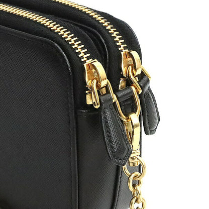 PRADA Saffiano Double Zip Chain Bag Black Size ONE SIZE