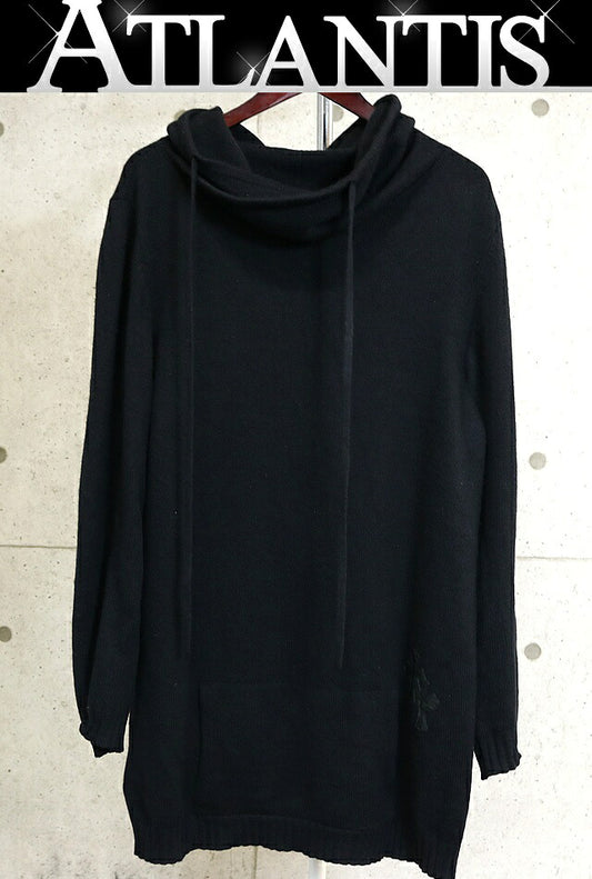 CHROME HEARTS Cashmere Cross Patch Knit Hoodie Black Size L
