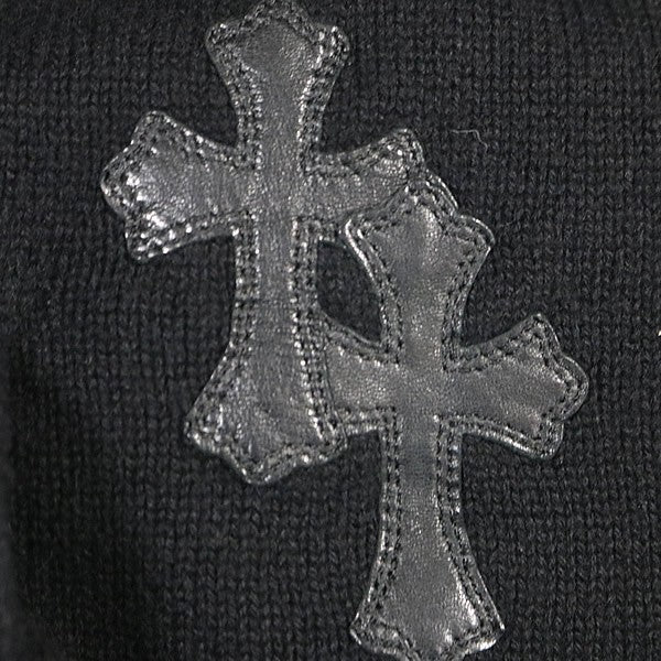CHROME HEARTS Cashmere Cross Patch Knit Hoodie Black Size L