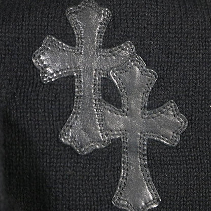 CHROME HEARTS Cashmere Cross Patch Knit Hoodie Black Size L