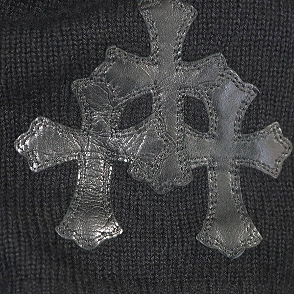 CHROME HEARTS Cashmere Cross Patch Knit Hoodie Black Size L