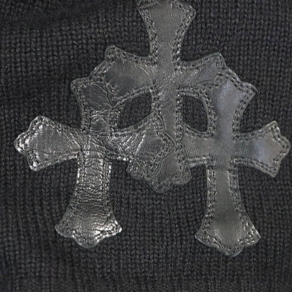 CHROME HEARTS Cashmere Cross Patch Knit Hoodie Black Size L