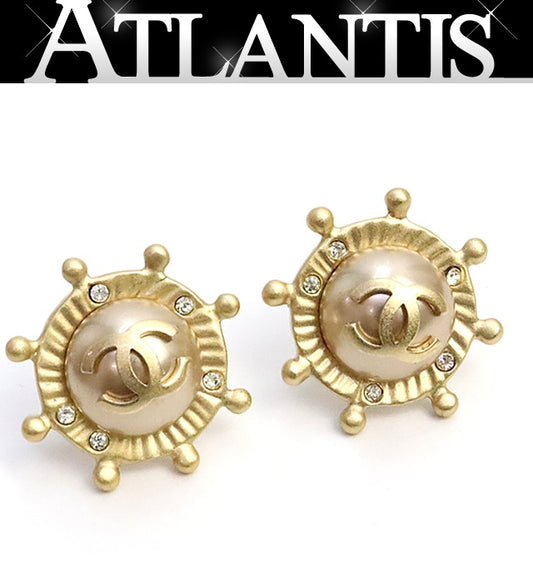 CHANEL CC Ladder Faux Pearl Earrings Gold Size ONE SIZE