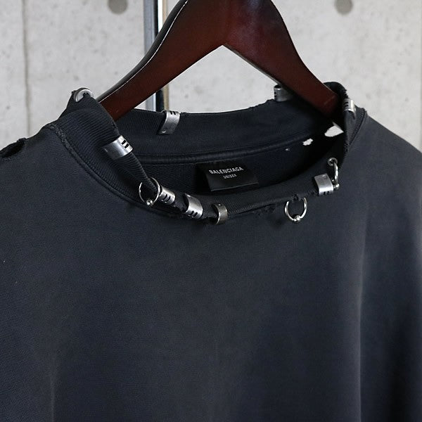 BALENCIAGA PIERCED ROUND Oversized Cotton Sweatshirt Size 4