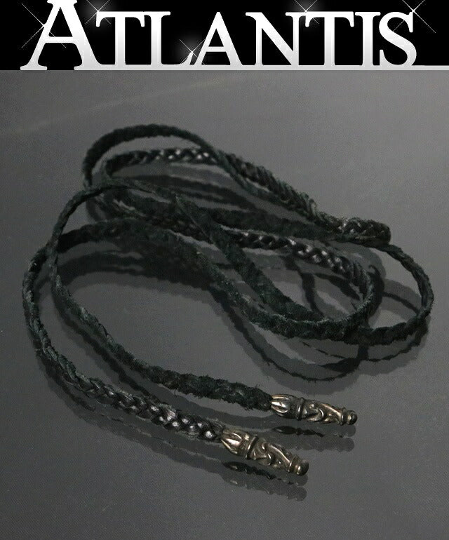 CHROME HEARTS Scroll Bolo Tip Leather Braid Necklace Silver