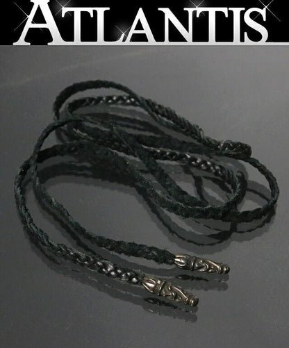 CHROME HEARTS Scroll Bolo Tip Leather Braid Necklace Silver