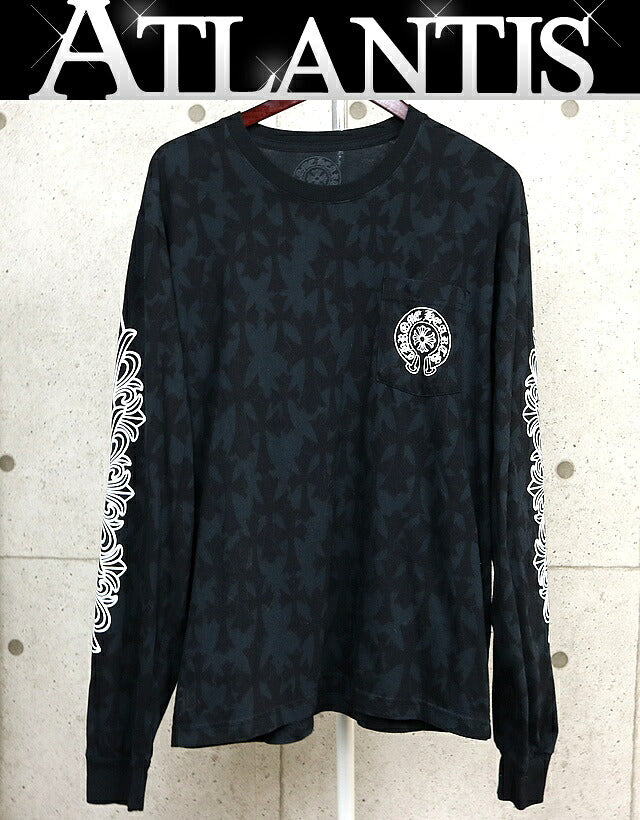 CHROME HEARTS CH Cross Floral Horseshoe Long Sleeve Tee Black Size L