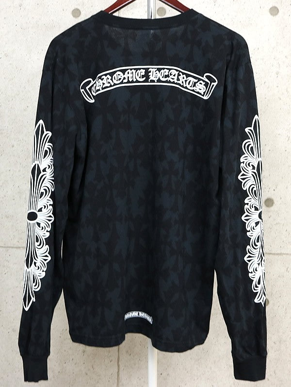 CHROME HEARTS CH Cross Floral Horseshoe Long Sleeve Tee Black Size L
