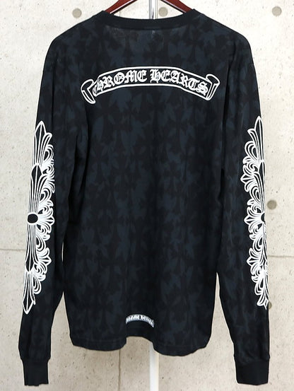 CHROME HEARTS CH Cross Floral Horseshoe Long Sleeve Tee Black Size L