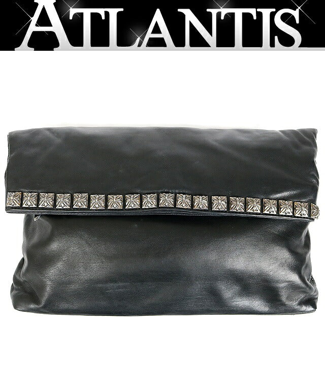 CHROME HEARTS Pyramid Studs Leather Clutch Bag Size Black