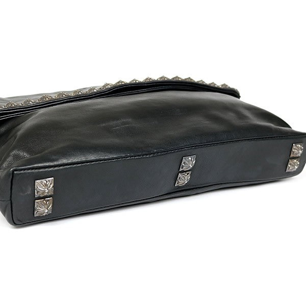 CHROME HEARTS Pyramid Studs Leather Clutch Bag Size Black