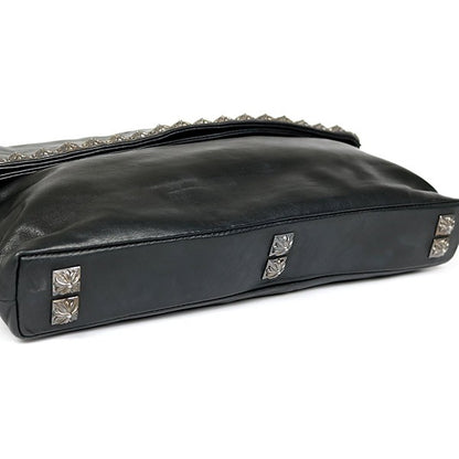 CHROME HEARTS Pyramid Studs Leather Clutch Bag Size Black