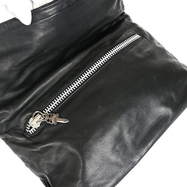 CHROME HEARTS Pyramid Studs Leather Clutch Bag Size Black
