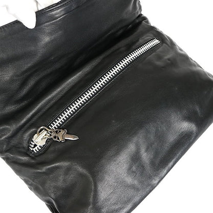 CHROME HEARTS Pyramid Studs Leather Clutch Bag Size Black