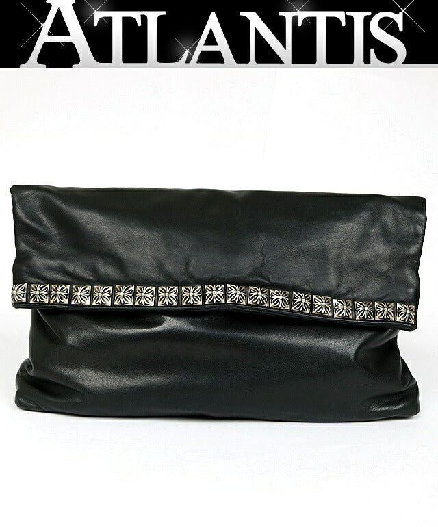 CHROME HEARTS Pyramid Studs Leather Clutch Bag Size ONE SIZE