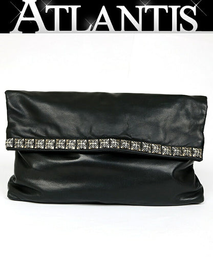 CHROME HEARTS Pyramid Studs Leather Clutch Bag Size ONE SIZE