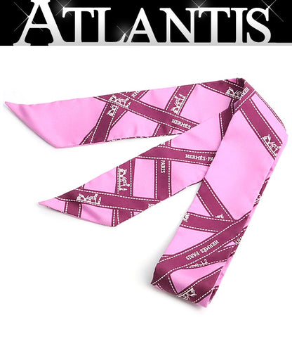 HERMES Twilly Bolduc Pattern Silk Scarf Pink Size ONE SIZE