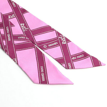 HERMES Twilly Bolduc Pattern Silk Scarf Pink Size ONE SIZE