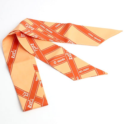 HERMES Twilly Bolduc Pattern Silk Scarf Orange Size ONE SIZE