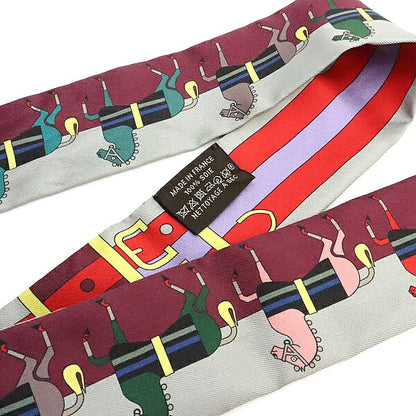 HERMES Twilly Horse Pattern Silk Gray Bordeaux Scarf Size ONE SIZE